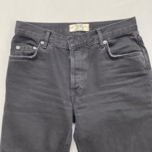 Free People Destroyed Straight Jeans 25 Distressed Black Denim High Rise Raw Hem - Picture 2 of 12